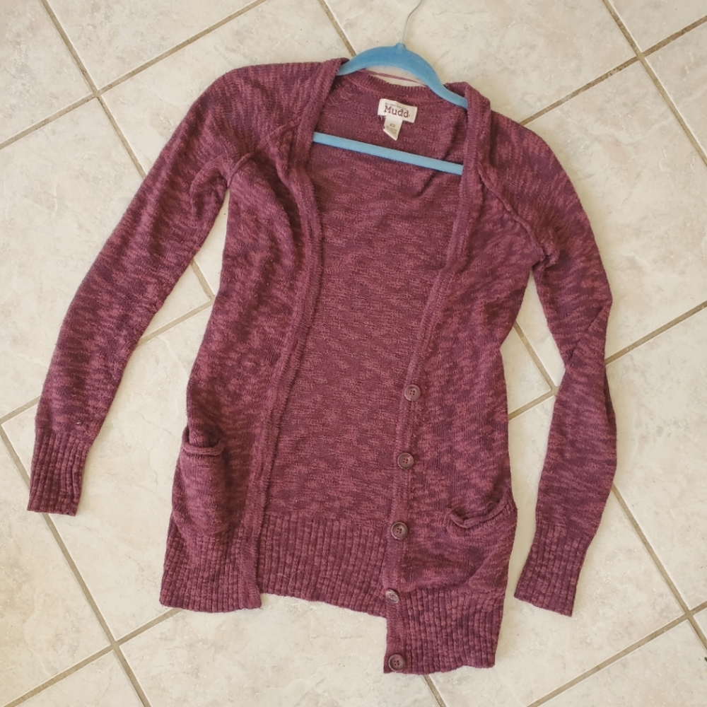 Mudd Dark Red / Plum / Wine Cardigan Hip Length